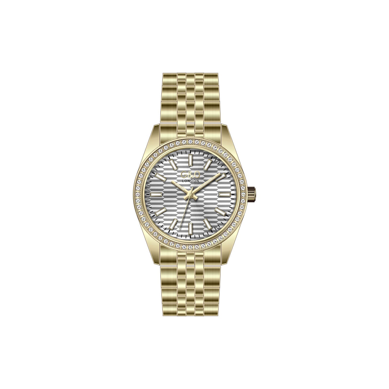 Gold watch with diamond-studded face on a white background